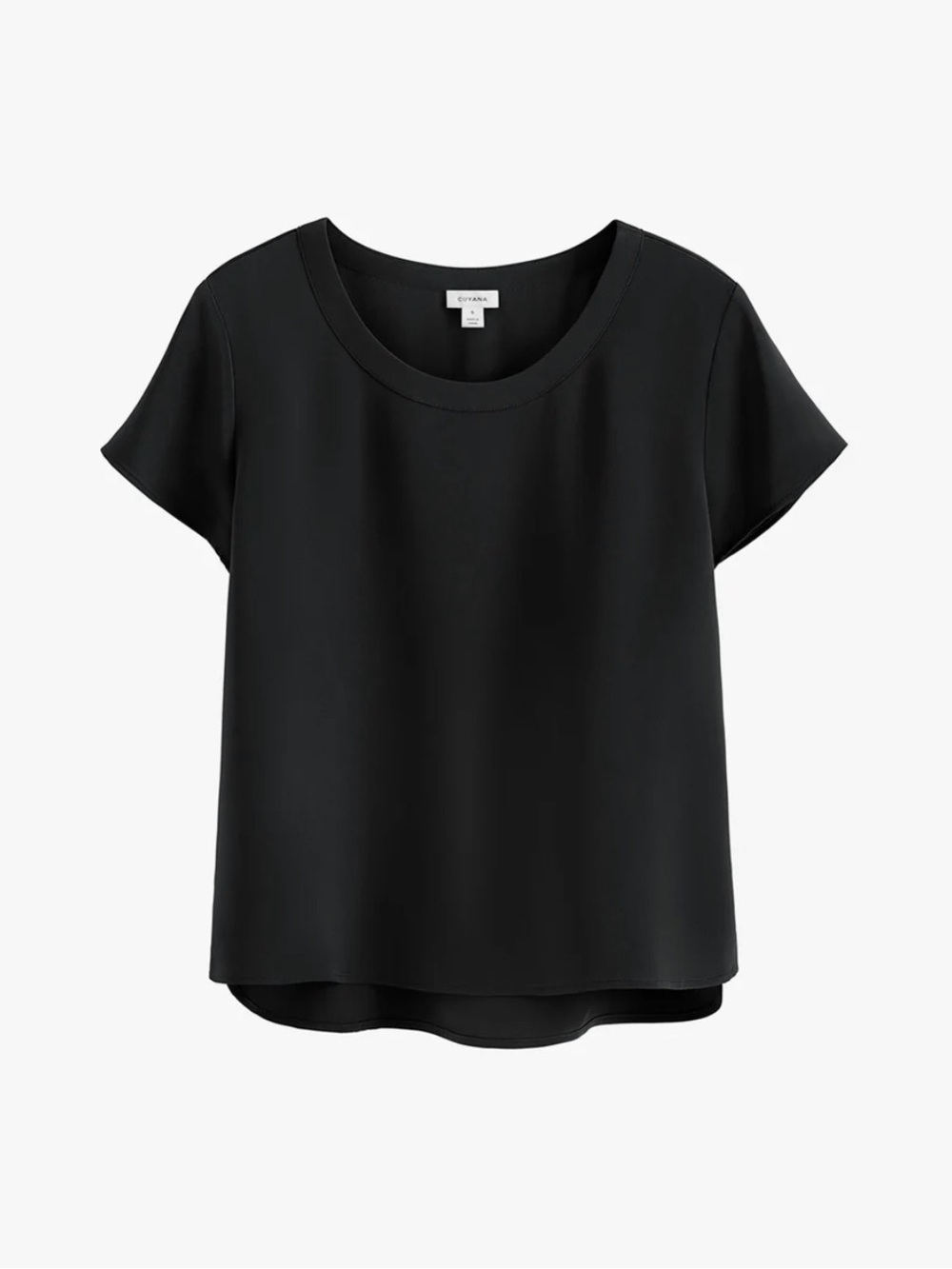 Cuyana Silk Women's Black Short-Sleeve Scoop Neck Top. Size Medium